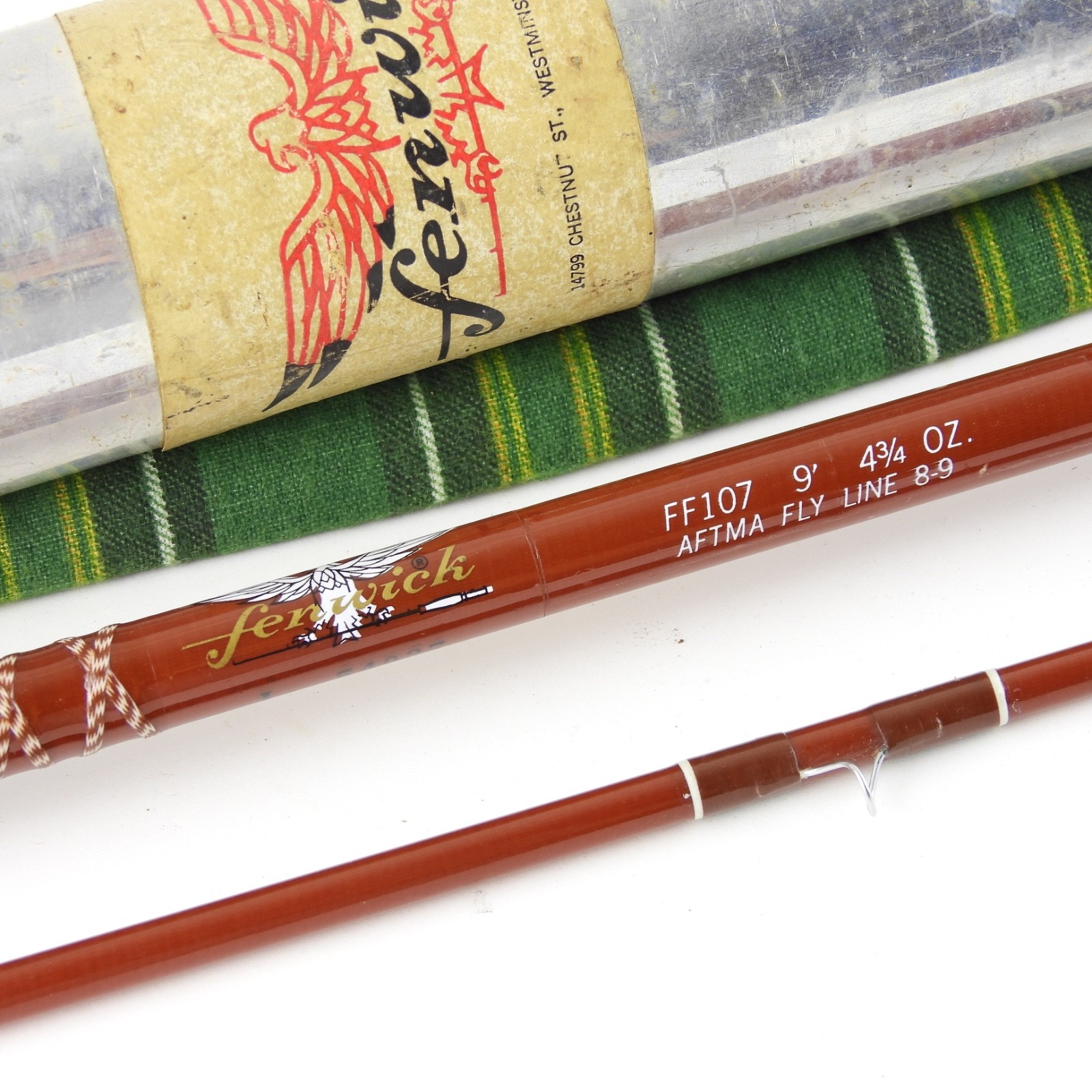 Fenwick FF107 Fiberglass Fly Fishing Rod. 9. 8-9wt. W/ Tube and Sock.