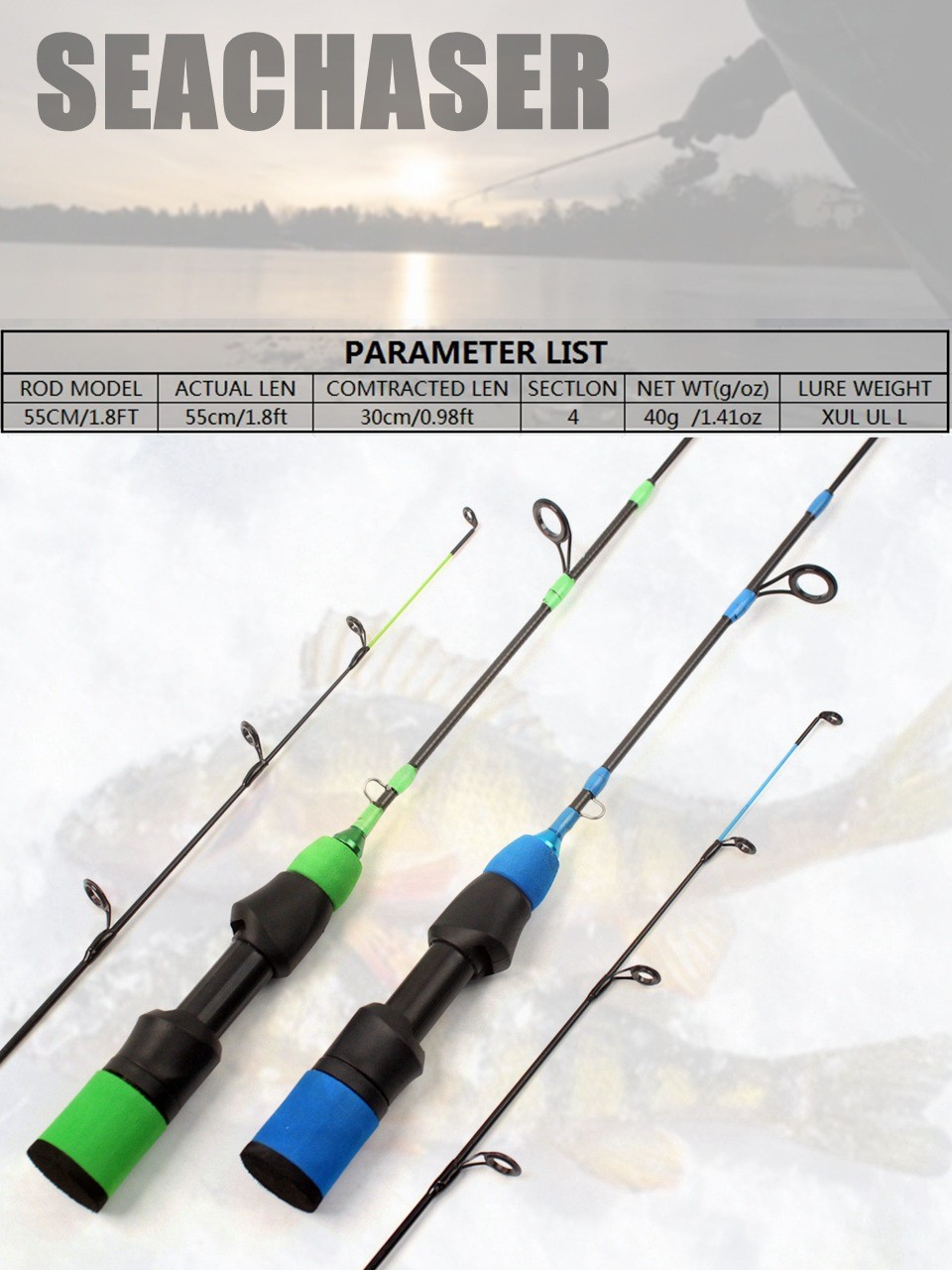Ice Fishing Rod Carbon Fiber Fast Action Casting Spinning Travel Rod Carp 55cm