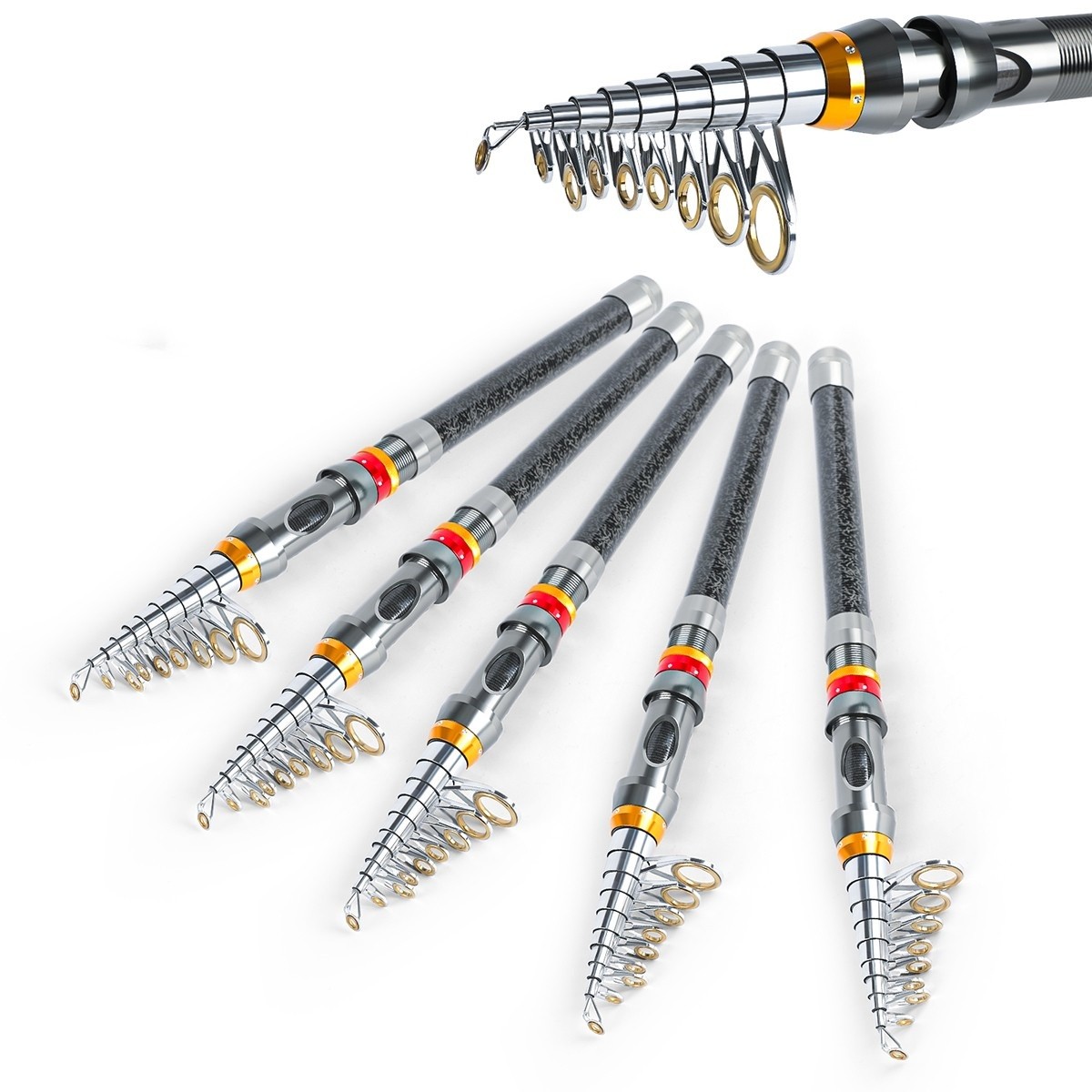 1.8M-3.6M Carbon Fiber Telescopic Fishing Rod Travel Portable Spinning Pole