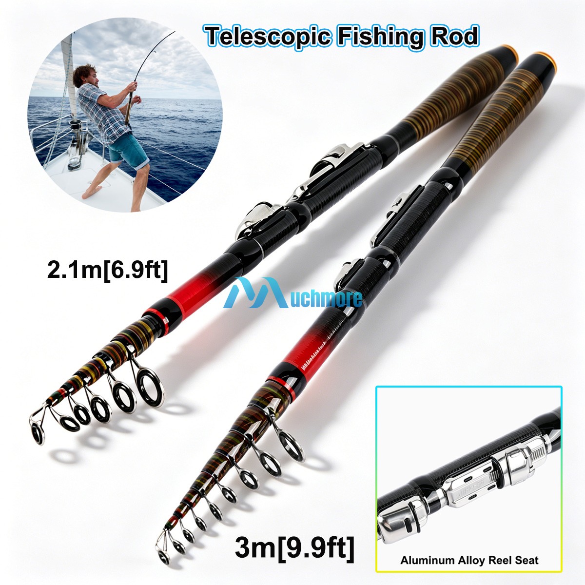 Carbon Fiber Telescopic Fishing Rod Pole 2.1m~3.6m for Sea Saltwater Freshwater