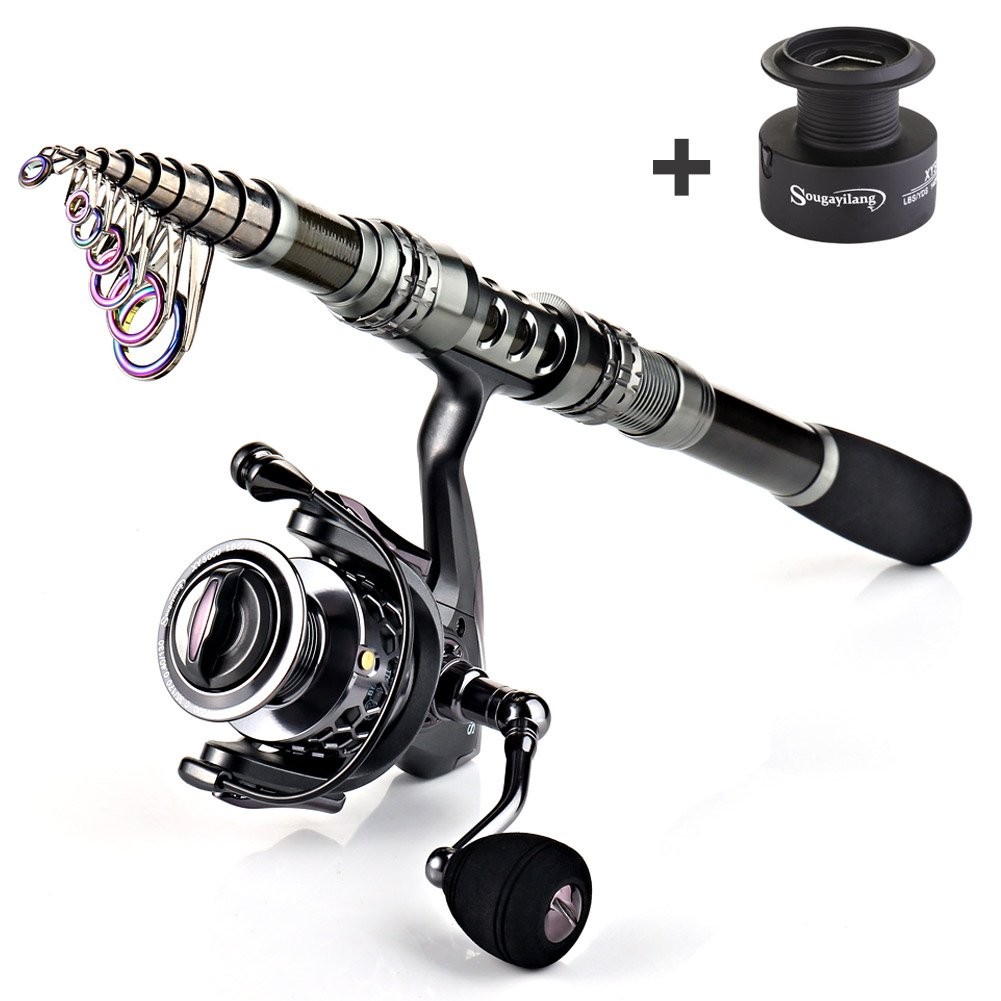 Sougayilang Telescopic Fishing Rod Combo Spincast Reel Travel Bag Lures Line