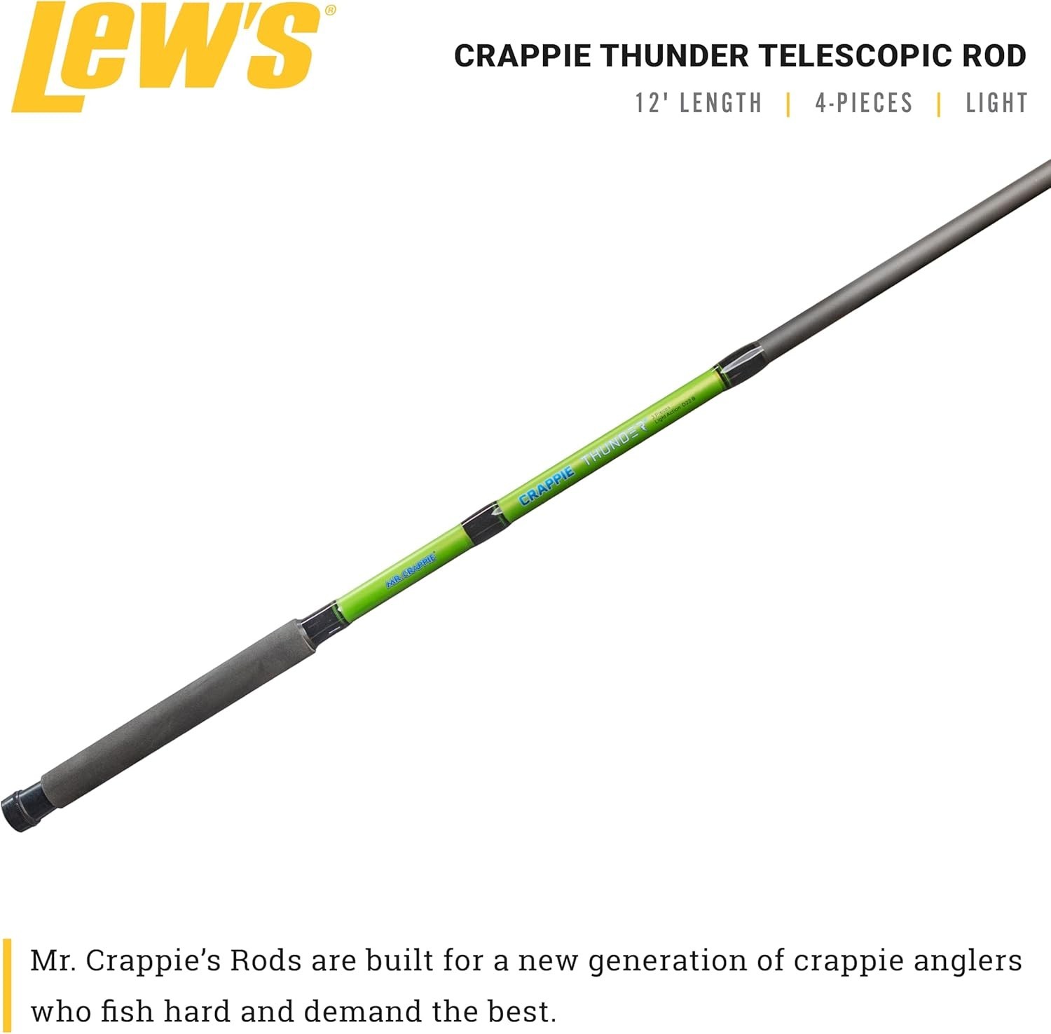 Crappie Thunder Telescopic Fishing Rod, Light Power, Fast Action, Fiberglass…