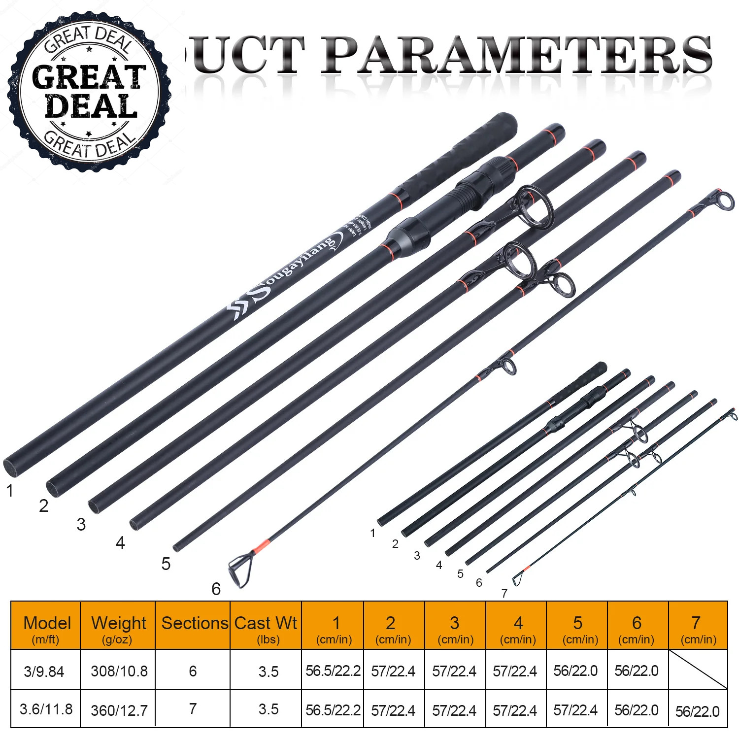 Carp Fishing Rod Feeder Hard Carbon Fiber Travel Fishing Pole Spinning Grip NEWW