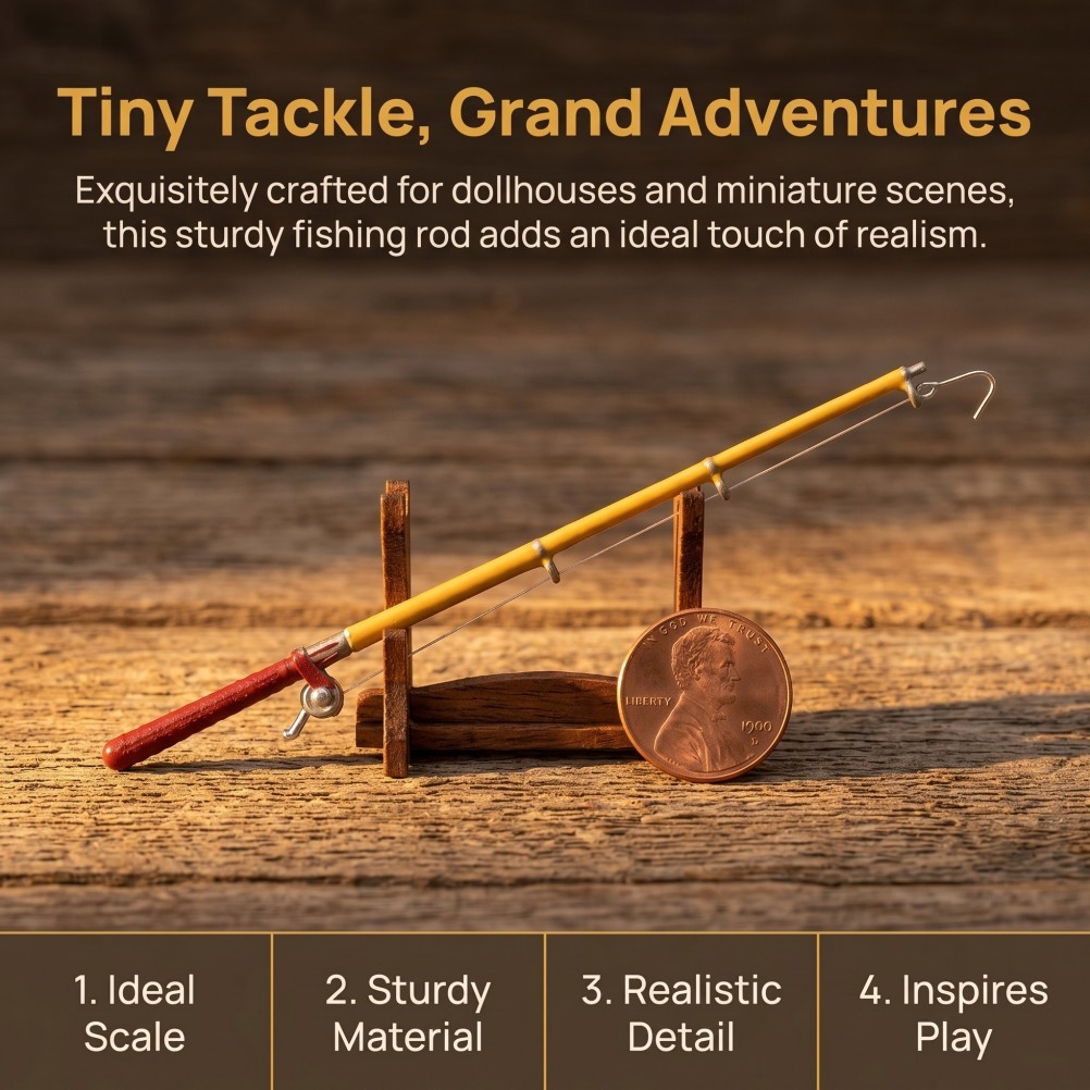 Miniature Small Fishing Pole Model Alloy Fishing Rod for Mini House Decor