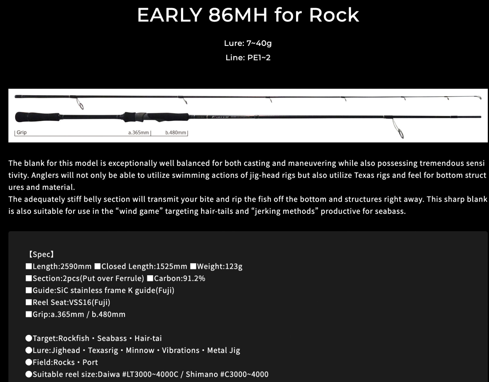 YAMAGA Blanks EARLY for Rock 86MH Spinning Rod FREE SHIPPING WORLDWIDE
