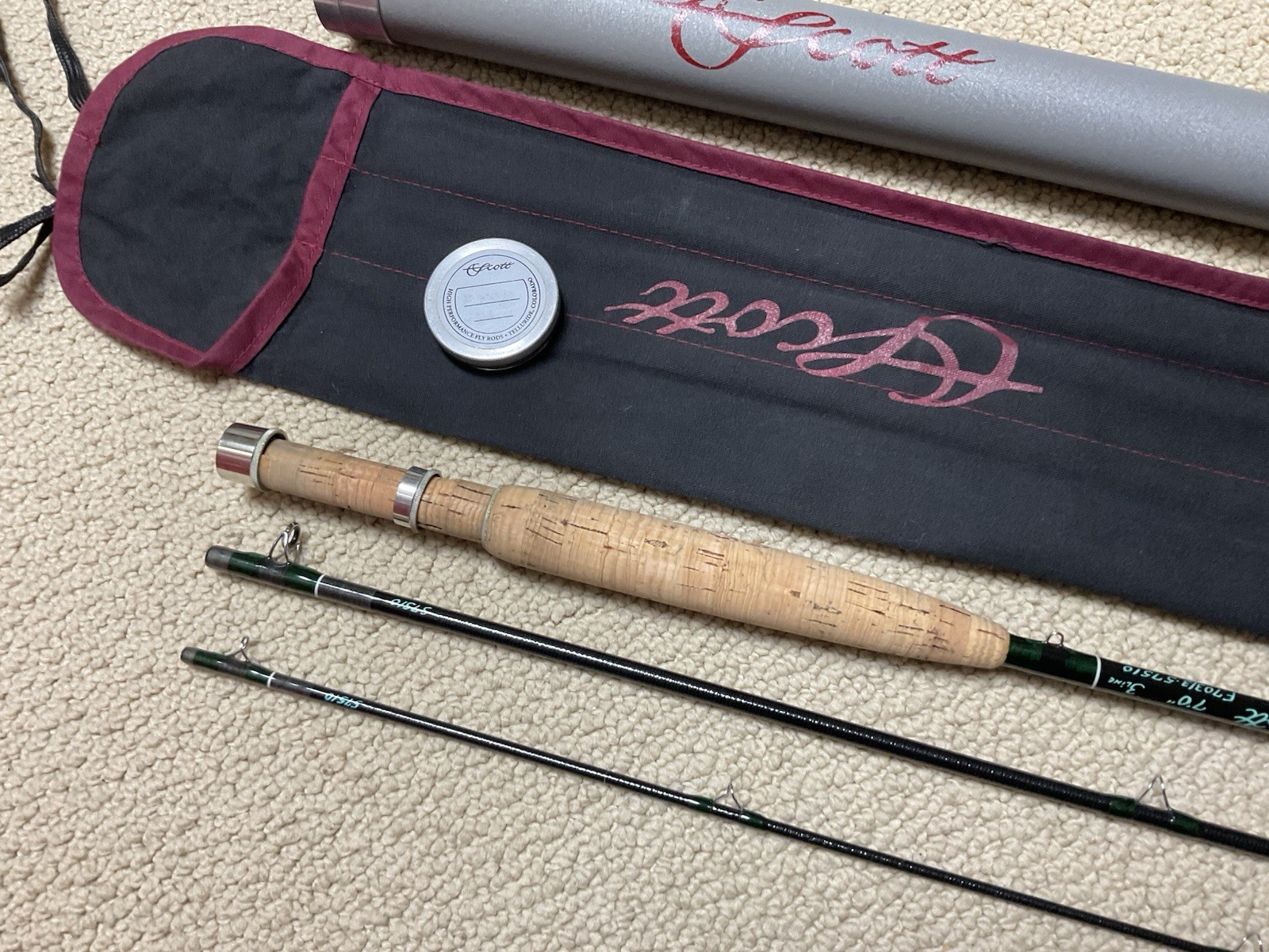 Vintage Scott F703/3 Fly Rod 7′ 3wt 3pc Black Fiberglass Telluride **NICE**