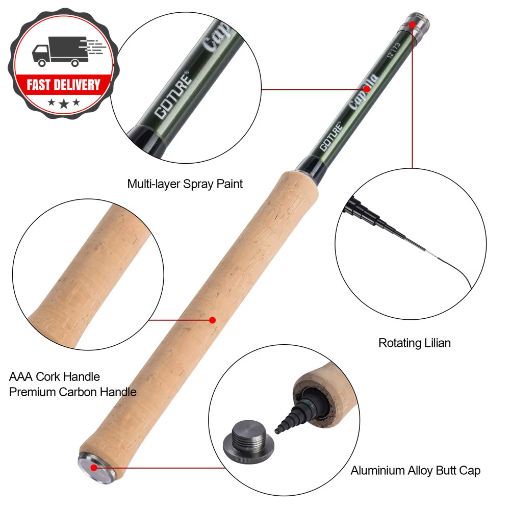 Tenkara Fly Fishing Rod Combo 3.6M Ultralight Carbon Fiber Rod with Line Clip