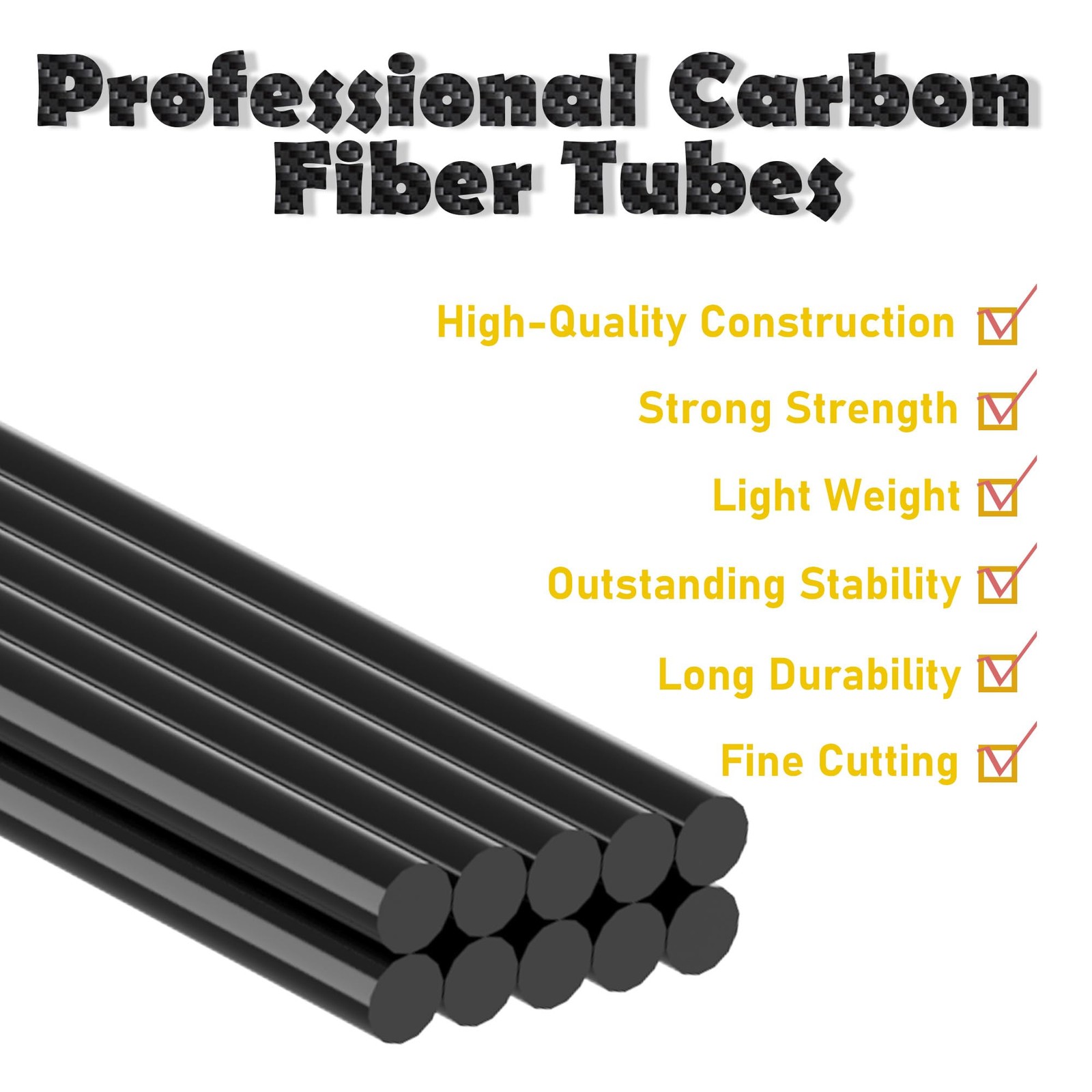 FOCMKEAS 5Pcs Carbon Fiber Rod, 3mm x 200mm Solid x 200mm-5PC, black