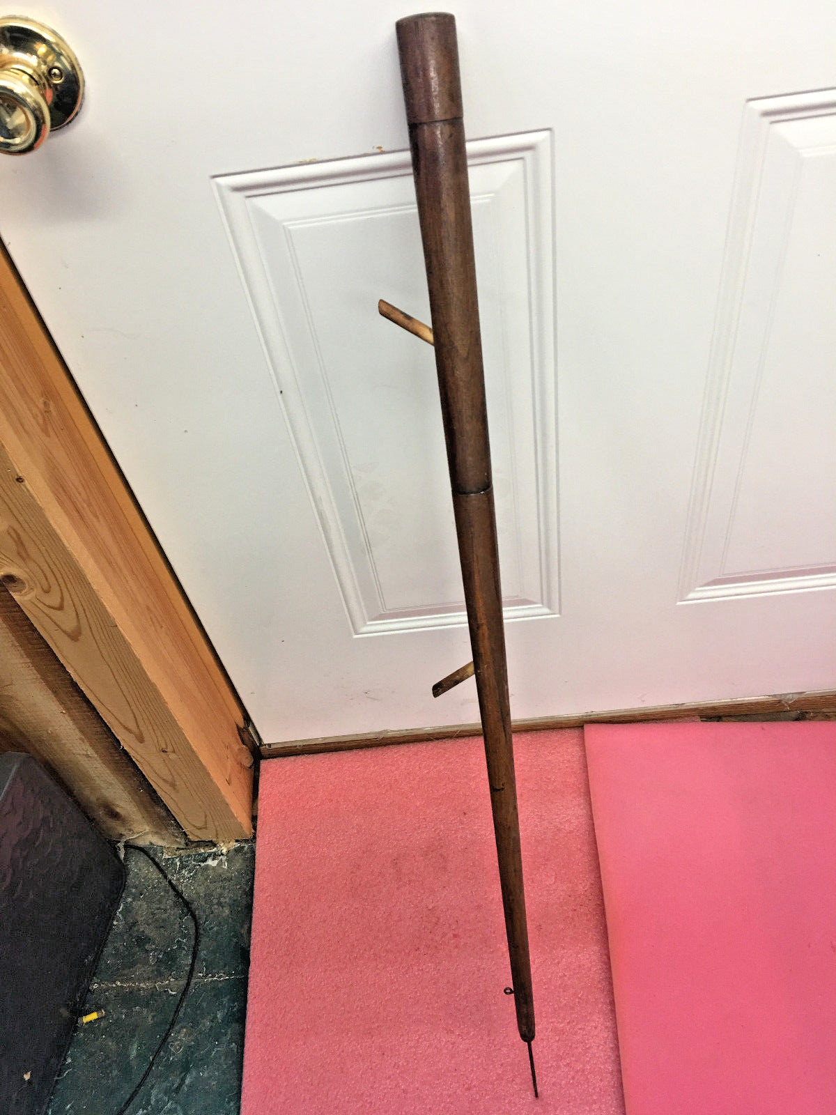 MW2 Vintage folk art ice fishing rod wooden 34″ ice pick Pool stick 1 of a kind!