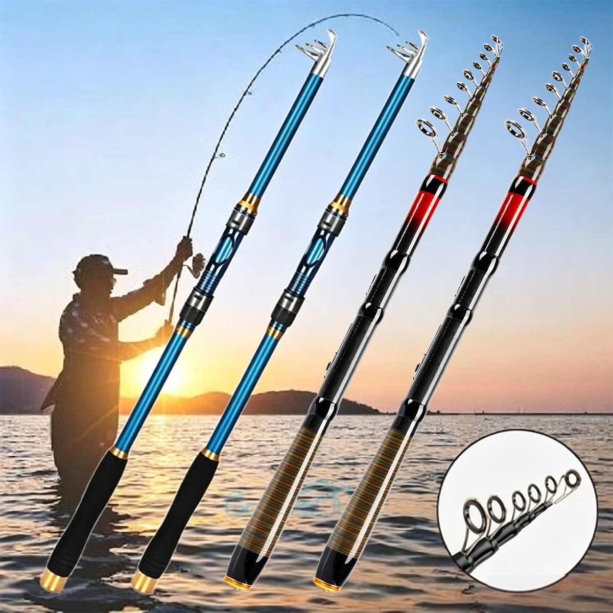 USA Telescopic Fishing Rod Pole Heavy Duty Carbon Fiber Sea Saltwater Freshwater