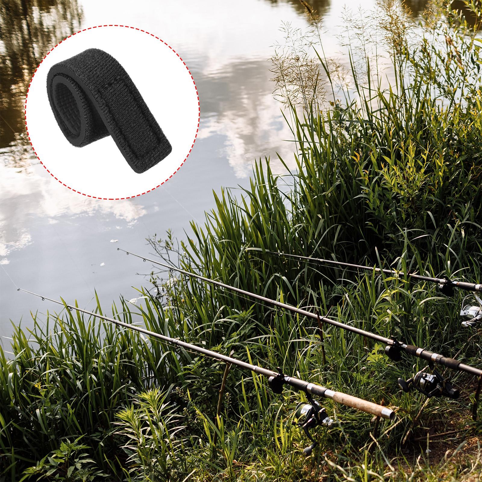10pcs Fishing Rod Strap, 20cm Stretchy Belts Holders Pole Sleeve Cover, Black