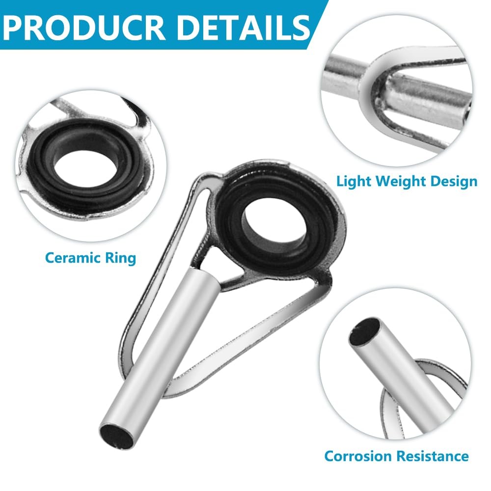80 Pcs Rod Tip Repair Kit Fishing Rod Tips Replacement Guide Rings Pole Eyelets