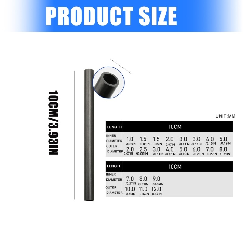 Pack of 3 High Strength Carbon Hollow Tube for Fishing Rod Restorations Projects