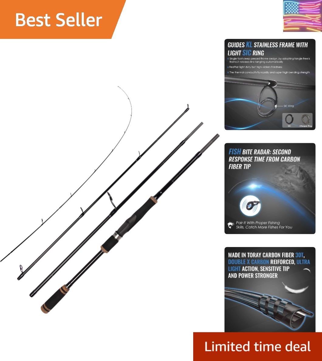 Eurasian Sports 30T Carbon Travel Spinning Rod – 4 Piece 6ft/7ft Portable Fis..,