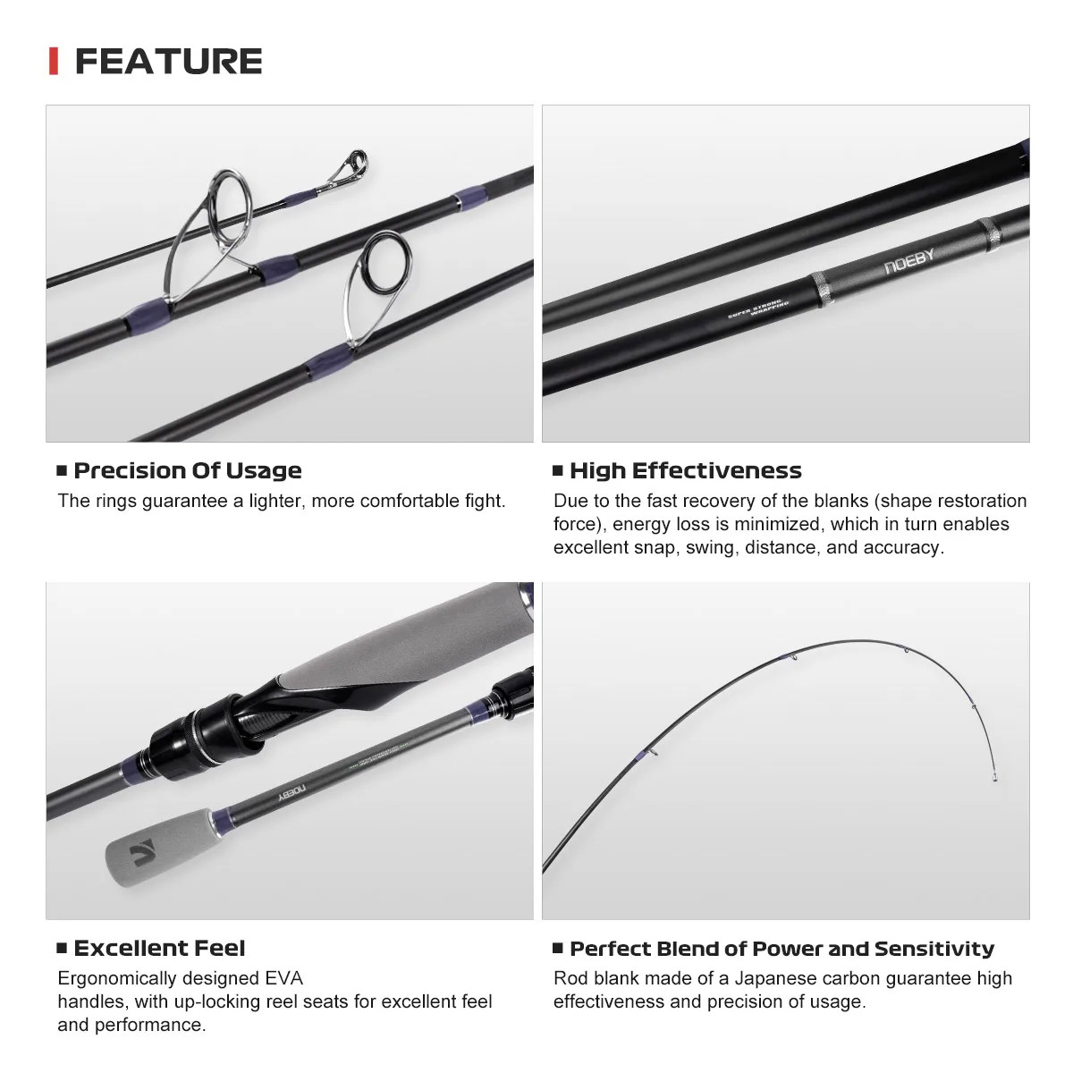 NOEBY Spinning Fishing Rod 6.7-9.5ft Carbon Multi-Purpose Lure Rod Eging