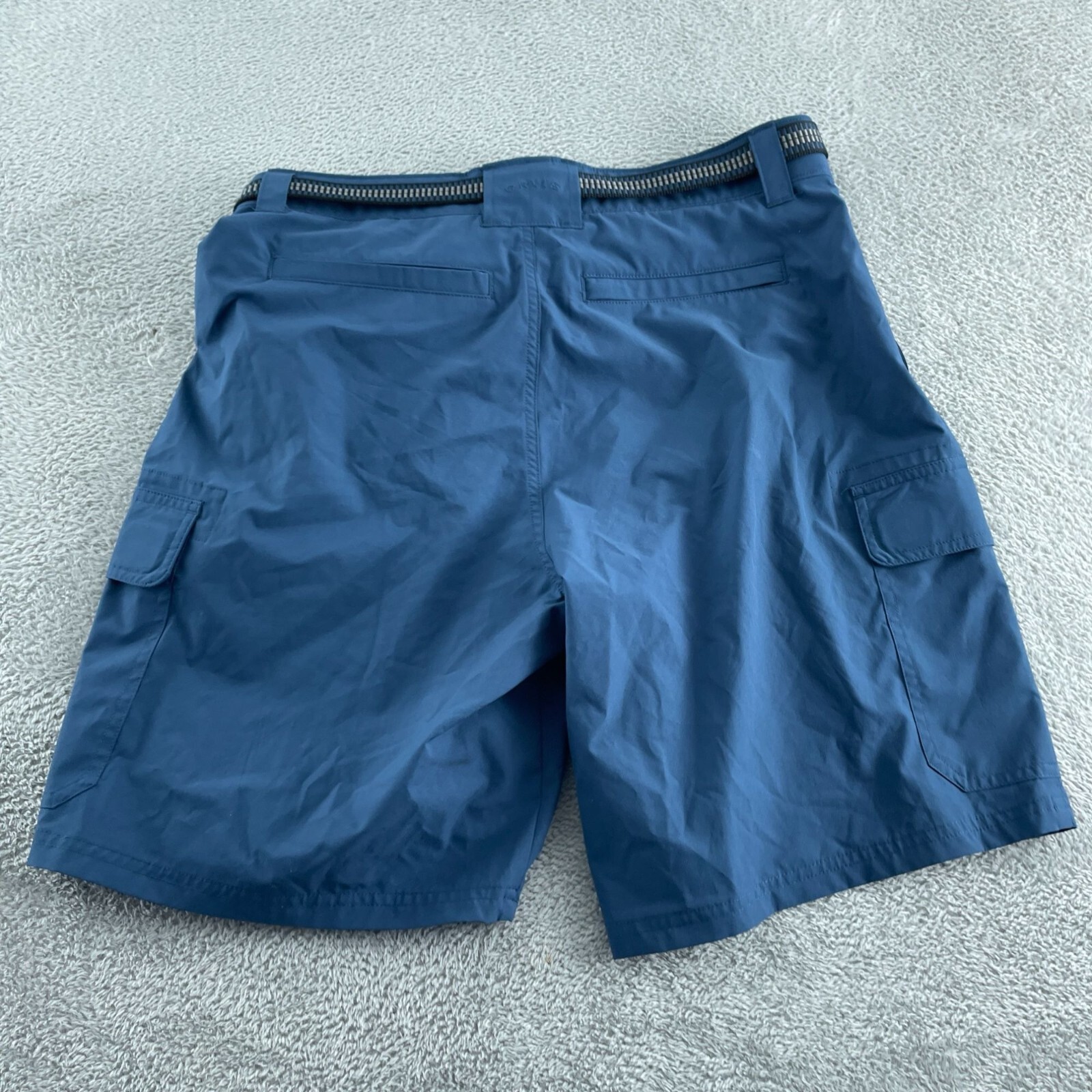 Orvis Mens Cargo Shorts With Built-In Belt Size 32 Blue Stretch Polyester 3925