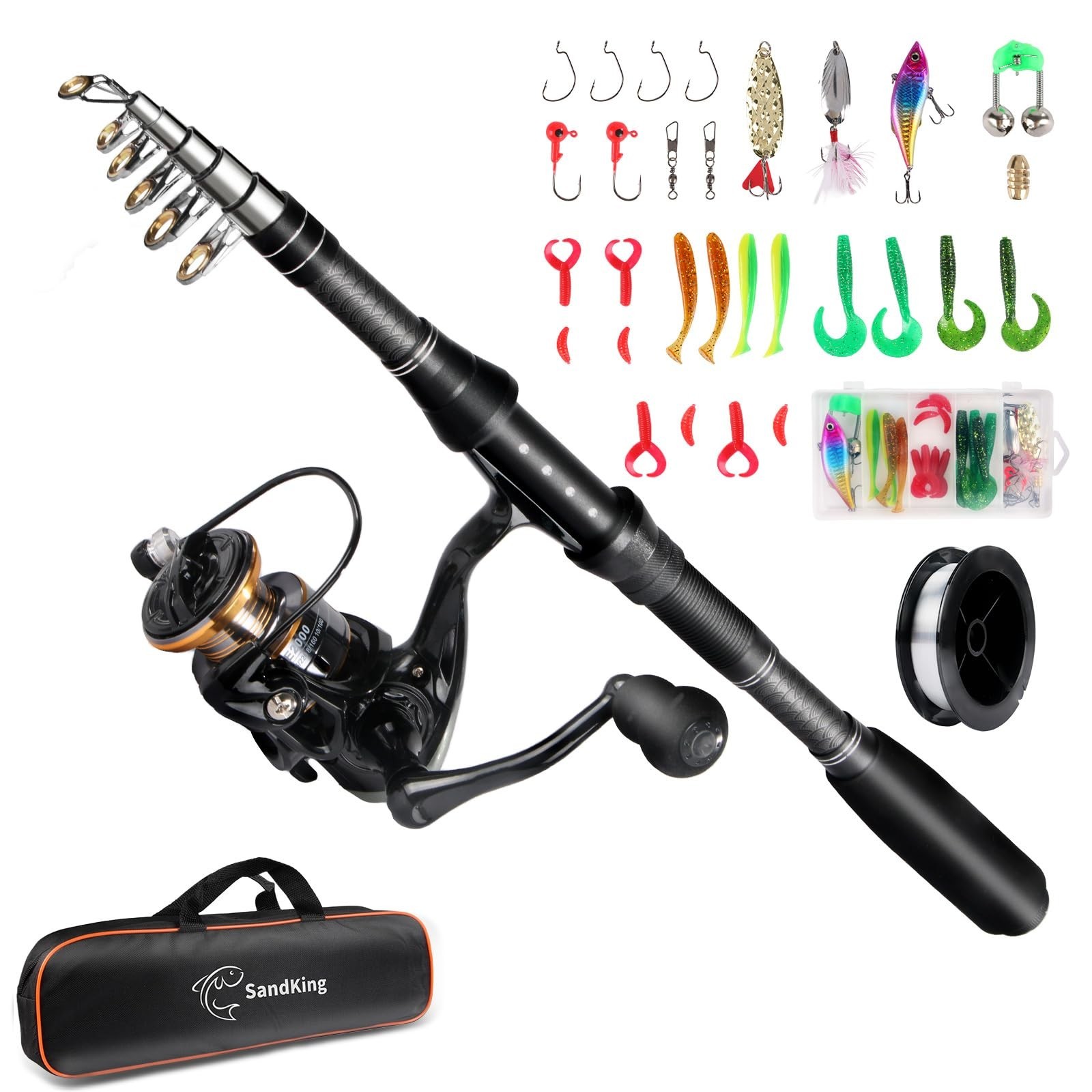 Fishing Pole Kit, Carbon Fiber Telescopic Fishing Rod and Reel Combo with Spi…