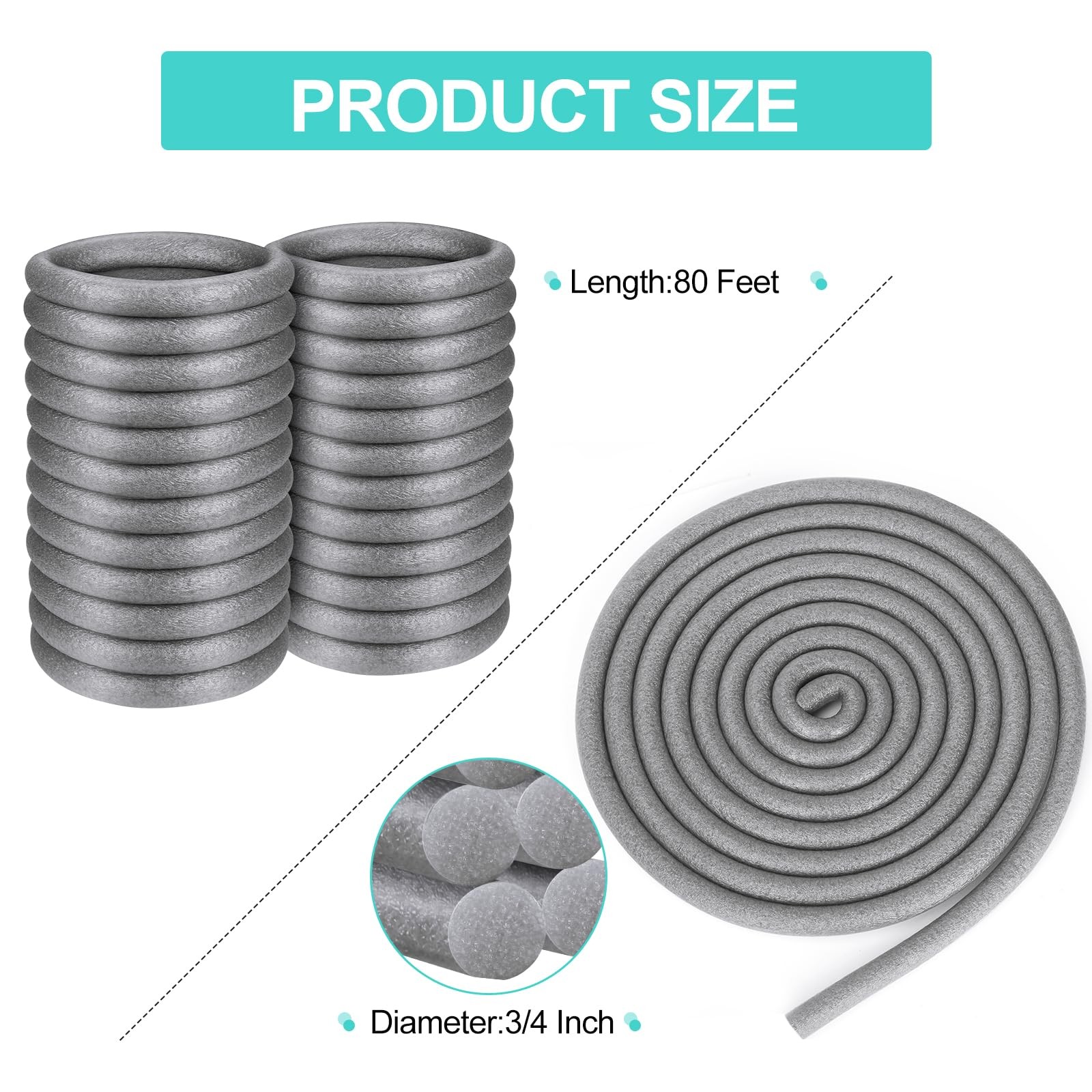 3/4″ Dia. x 80′ Length Backer Rod Caulk Saver Foam for Gaps and Joints