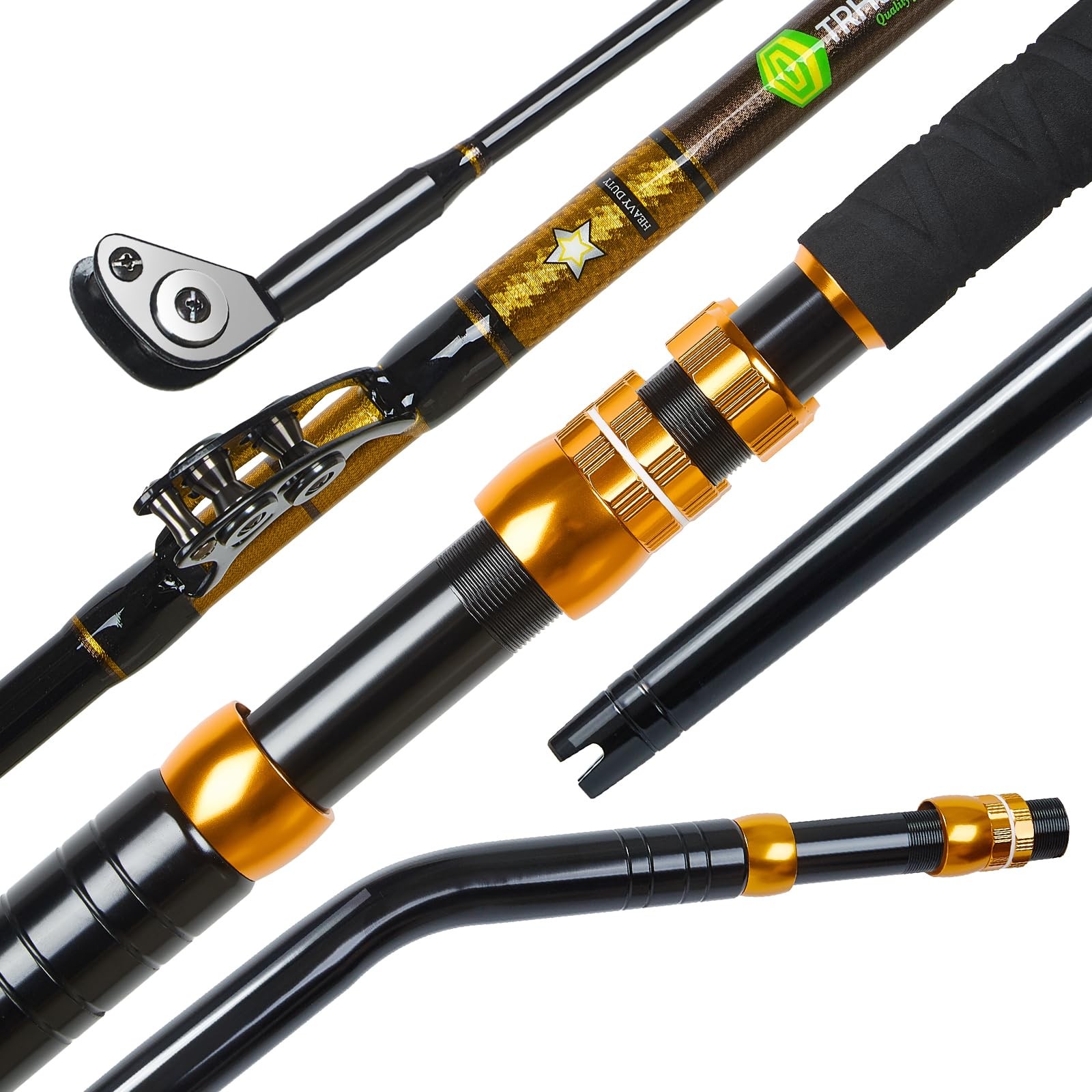TRHUNTER Offshore Trolling Rod Saltwater Big Game 6’6” Bent, black and gold