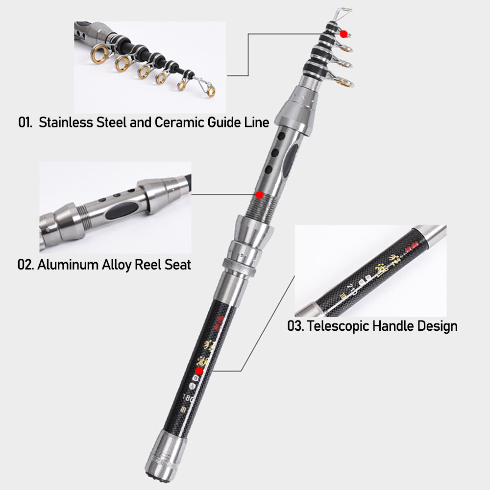 Carbon Fiber Mini Spinning Surf Fishing Rod Telescopic Pole 1.5M-2.4M Freshwater