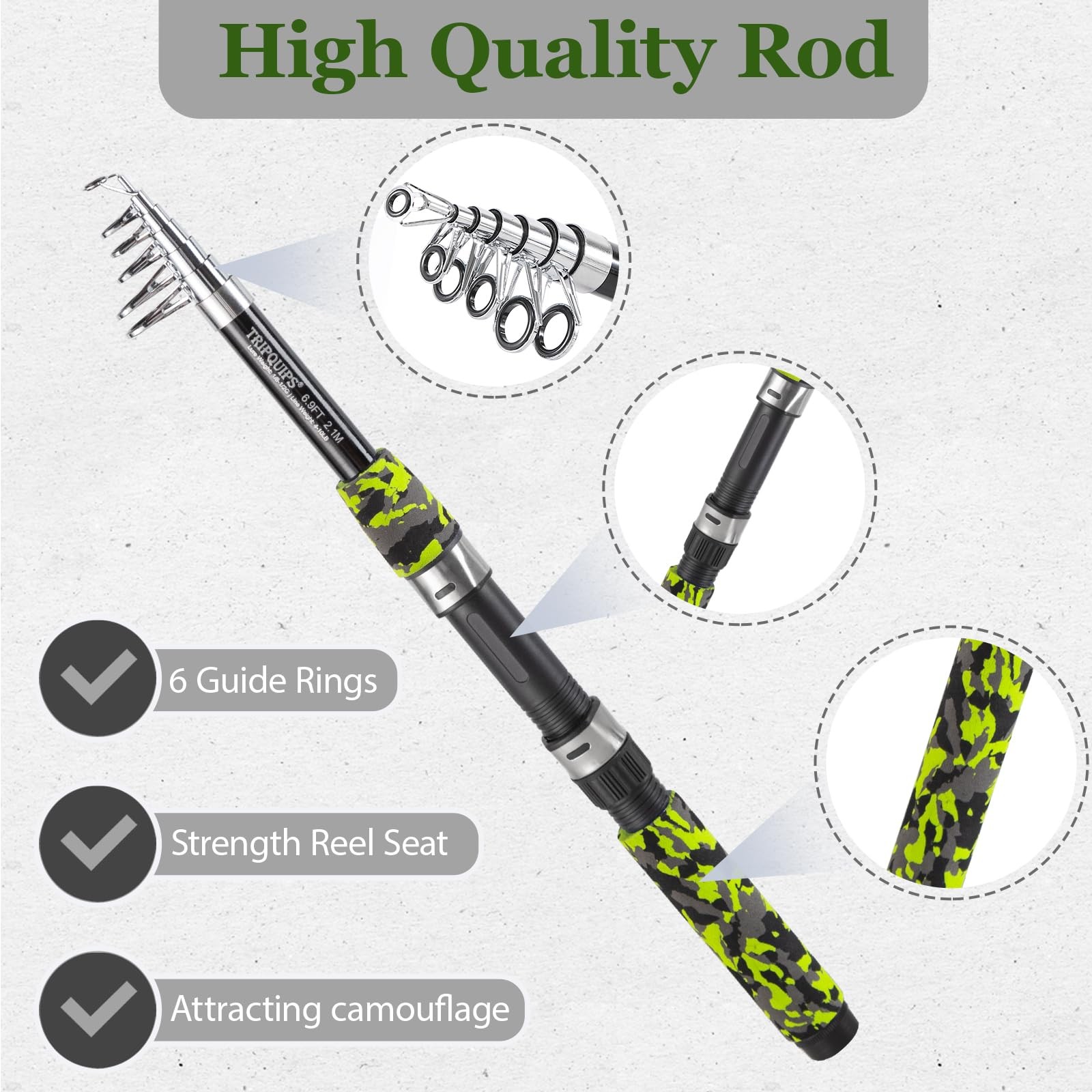 Tripquips 6.9Ft Telescopic Fishing Rod – Lightweight Spinning Fishing Pole For