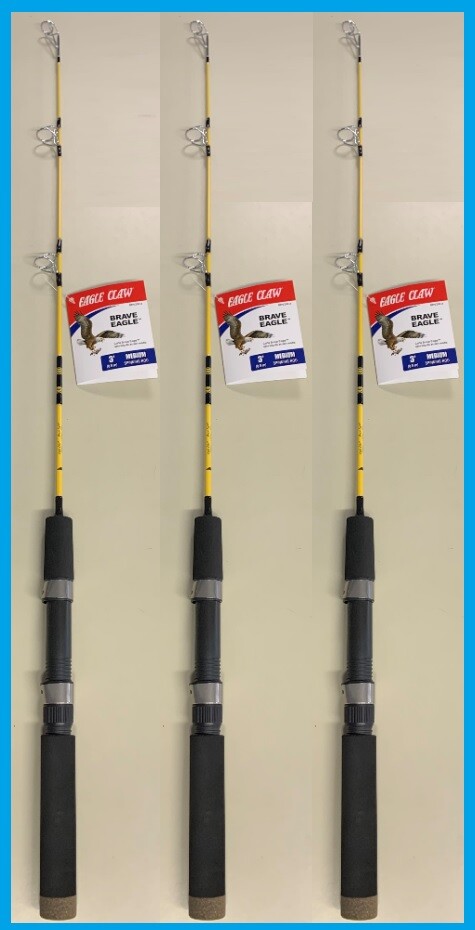3 EAGLE CLAW BRAVE EAGLE 3′ Ice Fishing Spinning Rods #BRV202-3 FREE USA SHIP!