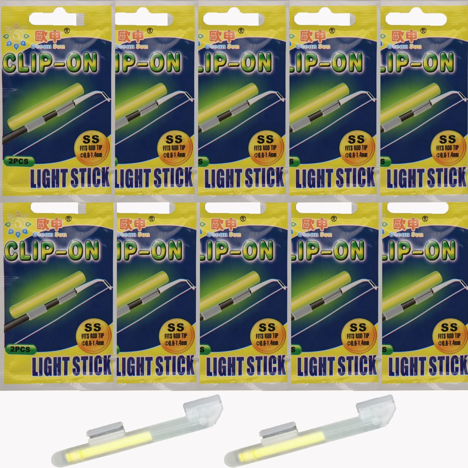 20 PCS Clip On Bulk Fishing Glow Sticks Rod Tips Pole Night Lure Accessory