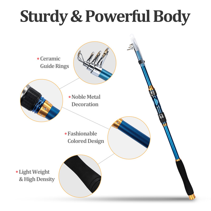 1.8-3.6m Carbon Fiber Telescopic Fishing Rod Sea Saltwater Spinning Pole & Lures