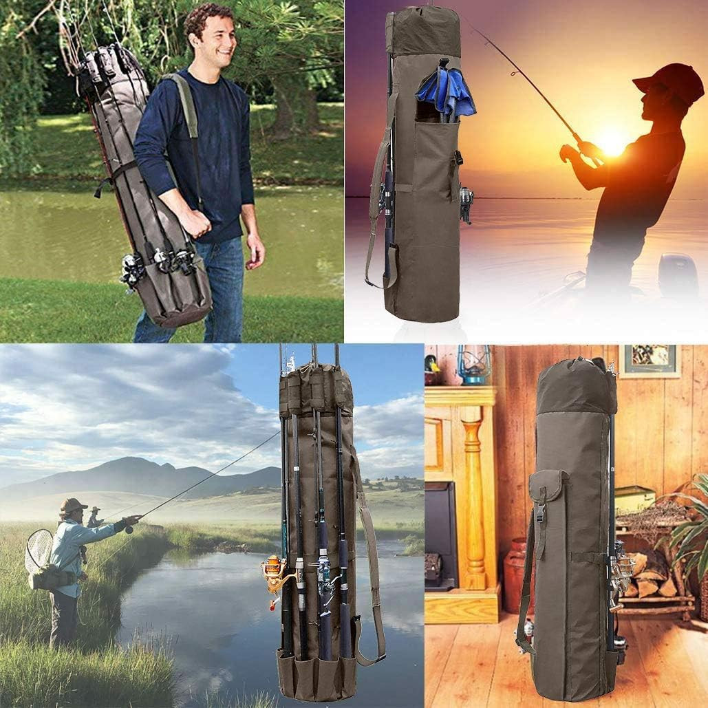 Durable Canvas Fishing Rod & Reel Organizer Bag Travel Carry Case Bag- Holds 5 P
