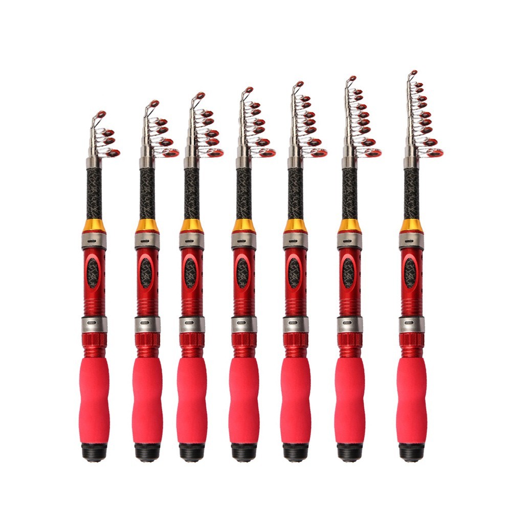 Portable Red Fishing Rod Set 1 to 2 Short Sea Pole with Hook Lures and Bag