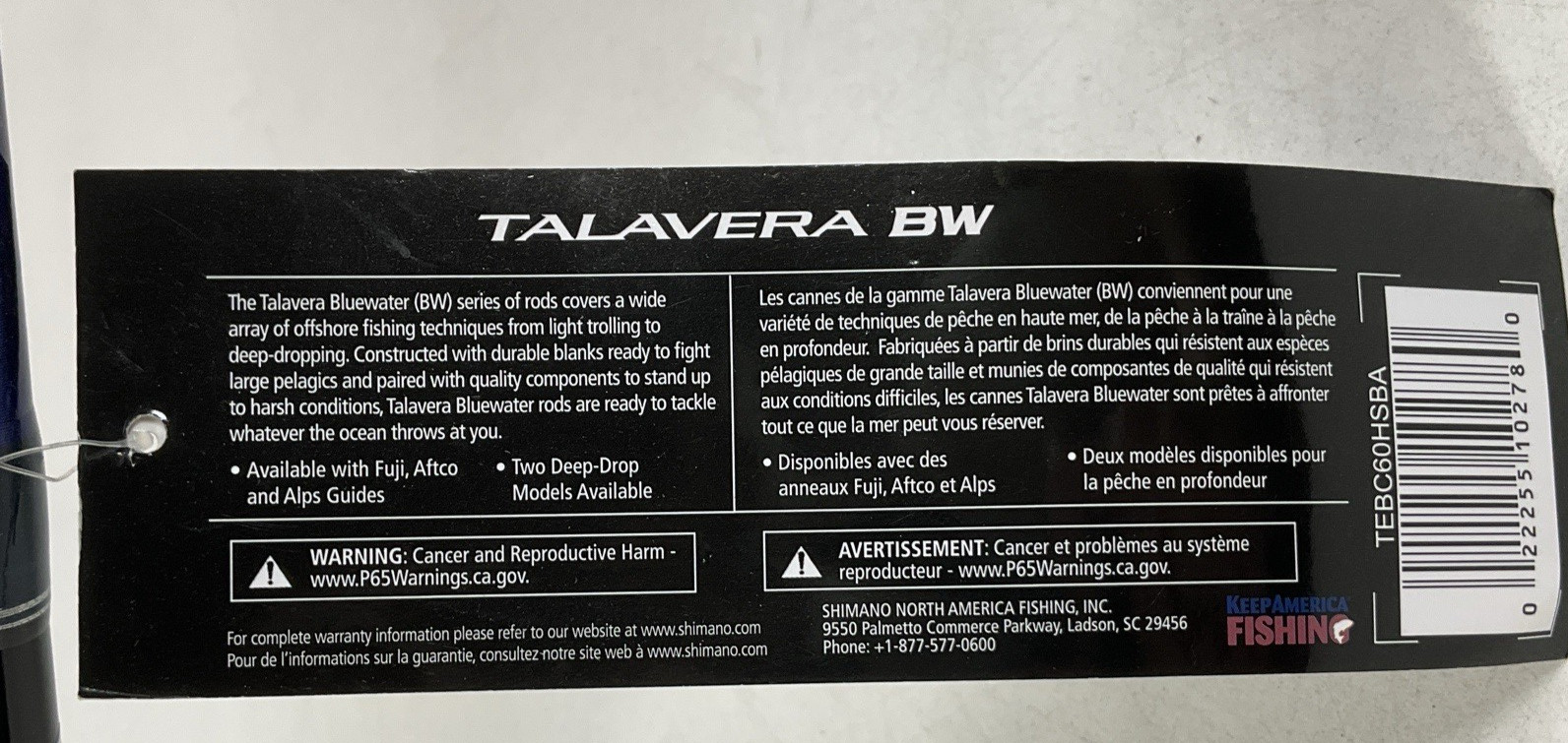 NEW Shimano Talavera BW TEBC60HSBA 6′ Heavy Fast Action 20-40Lb Fishing Rod