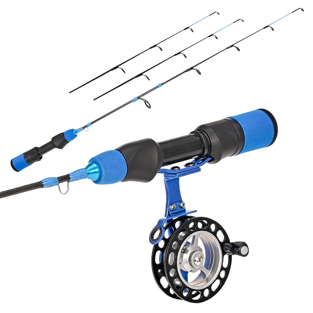 Compact 57cm Ice Fishing Rod Carbon 3 Tip Sections Short Handle Soft Tune