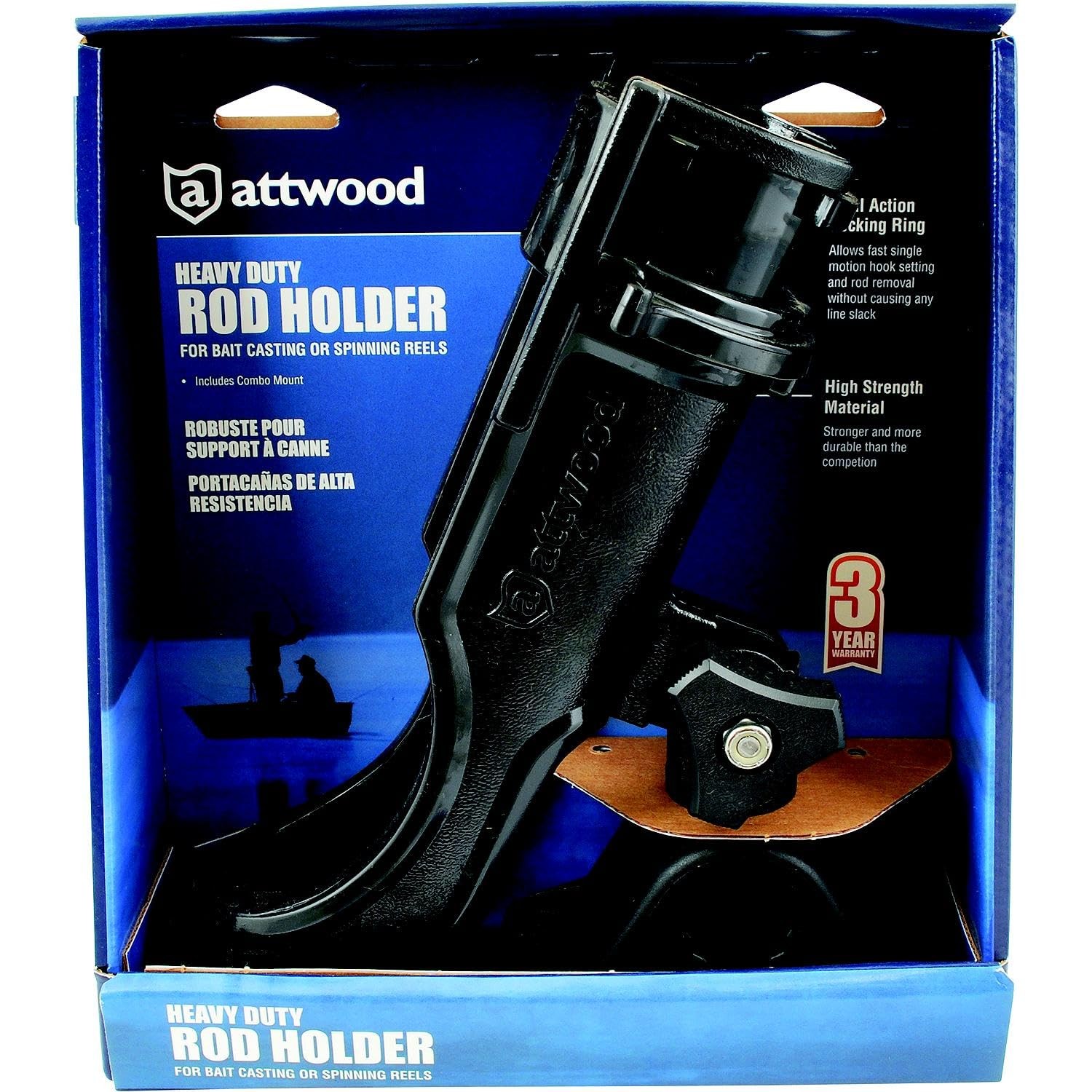 Attwood 5009-4 Heavy-Duty Adjustable Rod Holder Combo Mount Black Finish