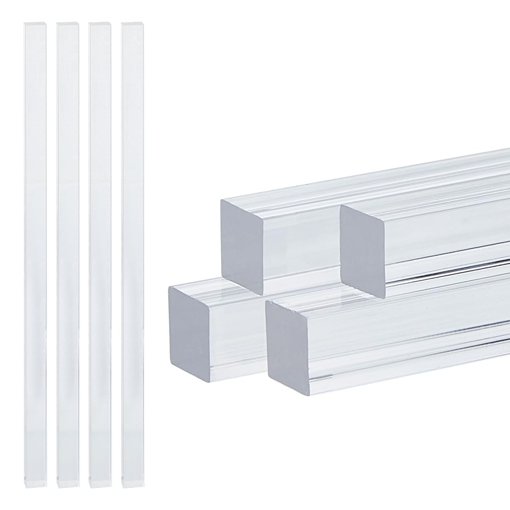 4 PCS Acrylic Square Rod 248x10x10mm Clear Stick Dowel Solid Bar DIY Model