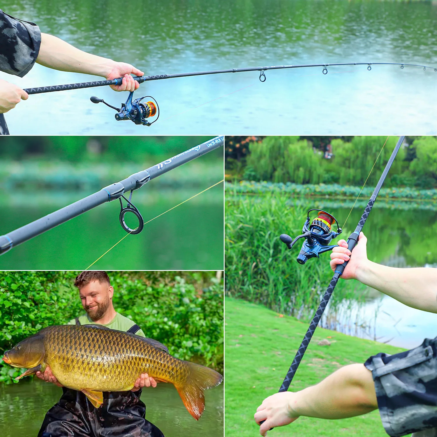 3Piece Long Casting Rod High Tonnage Carbon Fiber Lightweight Tough NonSlip Grip