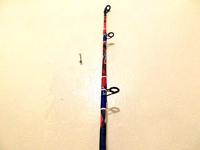 CUSTOM SPINNING ROD 7 FT 20-40 LB RED WHITE BLUE MARBLE NEW