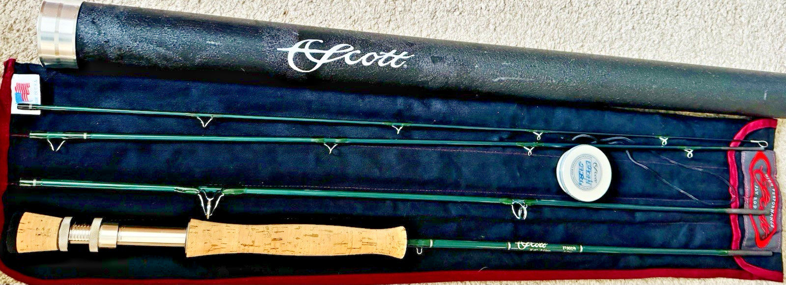 Scott E2 9 Foot #7 Graphite 4 Piece Trout Fly Rod with Travel Tube & Bag