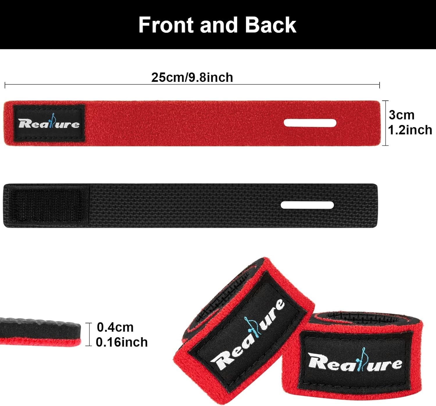 Realure 8 Pcs Fishing Rod Straps – Adjustable 25cm x 3cm x 0.4cm, Red