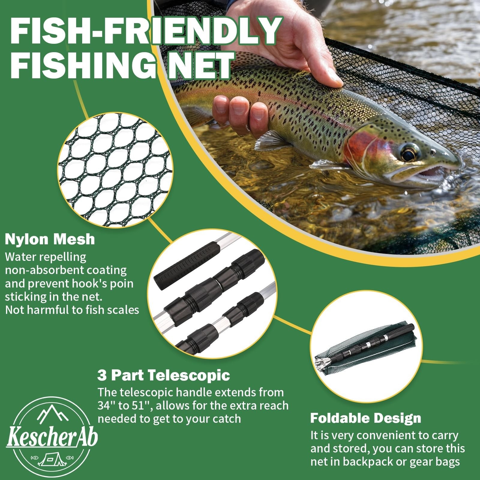 Fishing Net, Fishing Landing Net with Pole Handle, Collapsible Telescopic Fis…