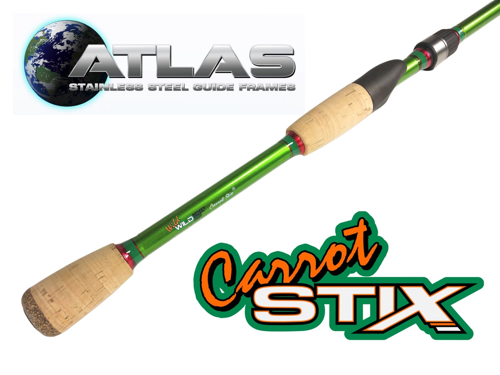 COLLAPSIBLE 2PC Carrot Stix SPINNING 7′ 6″ Medium Wild Green PRO Fishing Rod