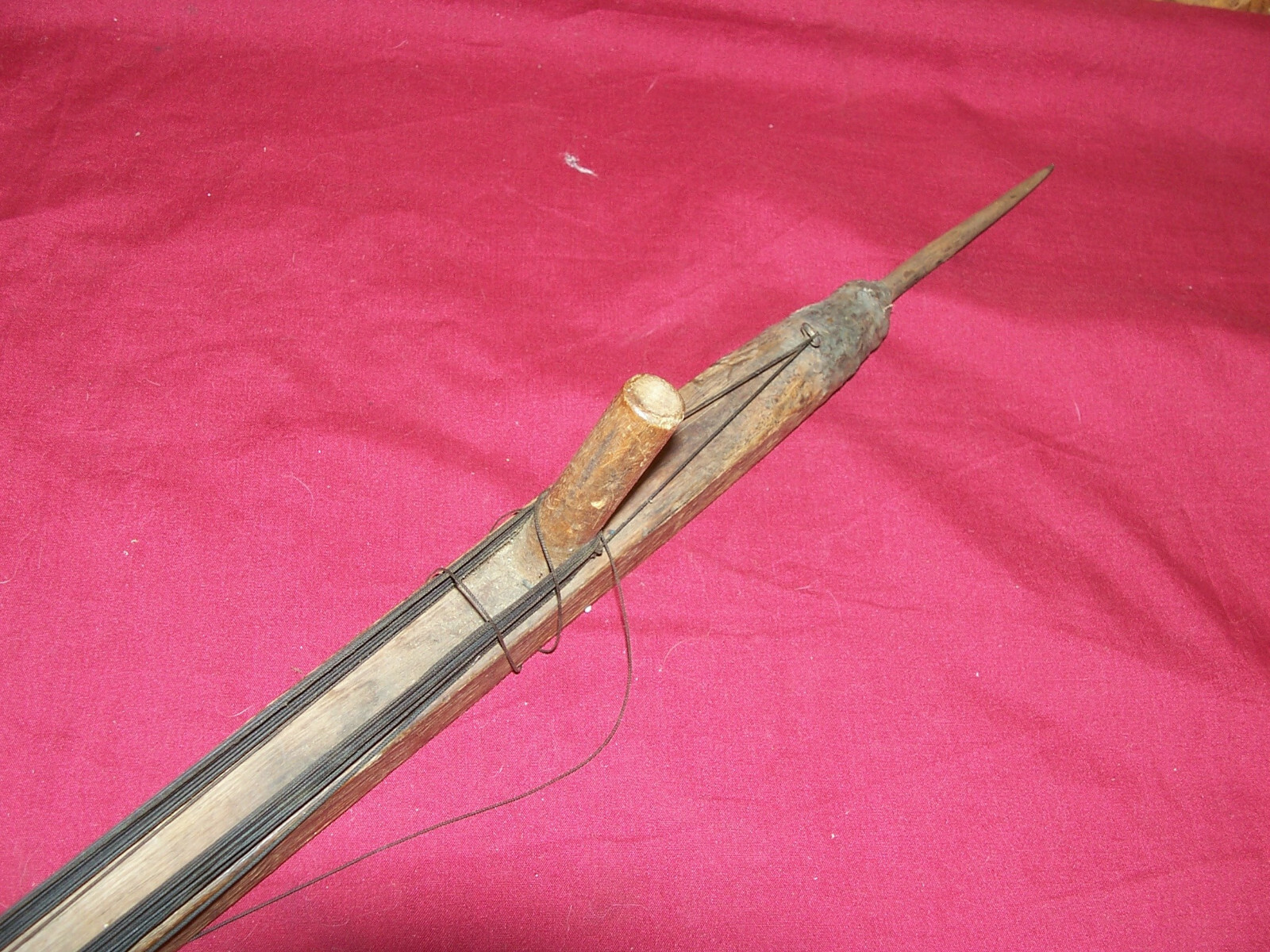Old Antique Hand Home Made Custom Wood Wooden Ice Fishing Rig Pole Line Vintage