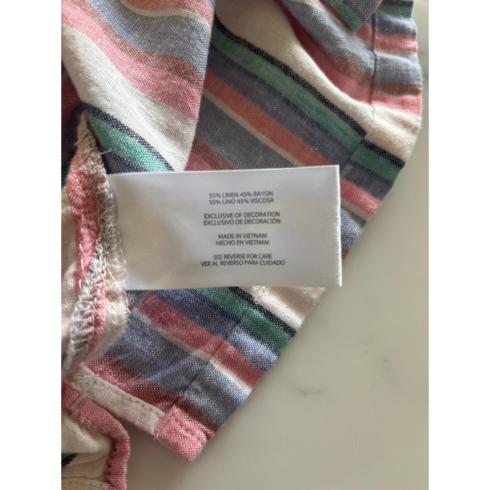 Orvis Classic Collection Multicolor Stripe Linen Blend SS Button Down Shirt M