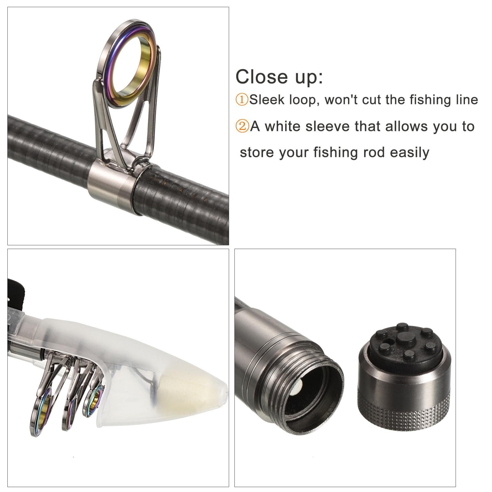 1.8m/5.9ft Fishing Rod Telescopic 41cm, Carbon for Freshwater Fishing Black