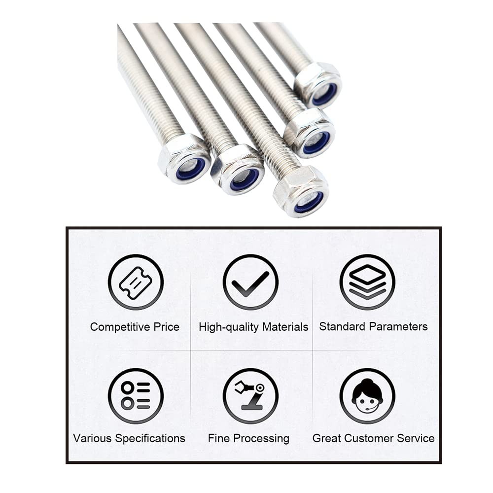 5 Pack M8x250mm Stainless Steel Threaded Rod Studs
