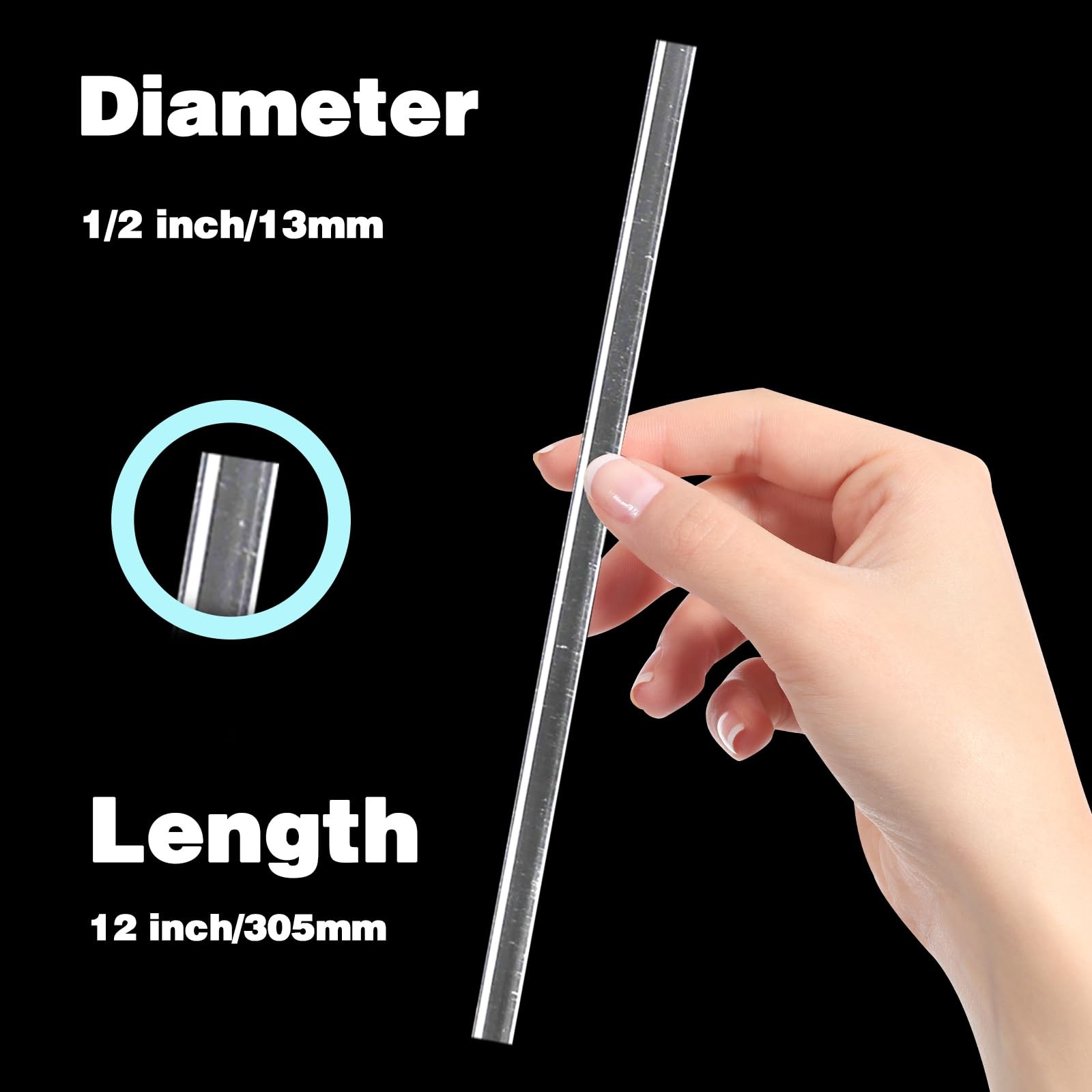 3 Pack 12 Inch x 1/2 Inch Clear Acrylic Rods Round Acrylic Dowel Sticks