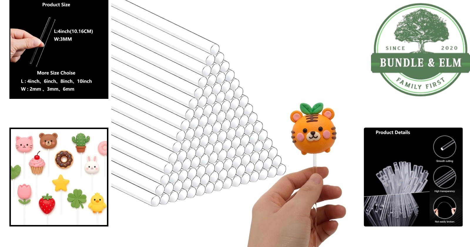 100 Pcs Clear Acrylic Sticks, 3mm Diameter for Cake Toppers and DIY Projects