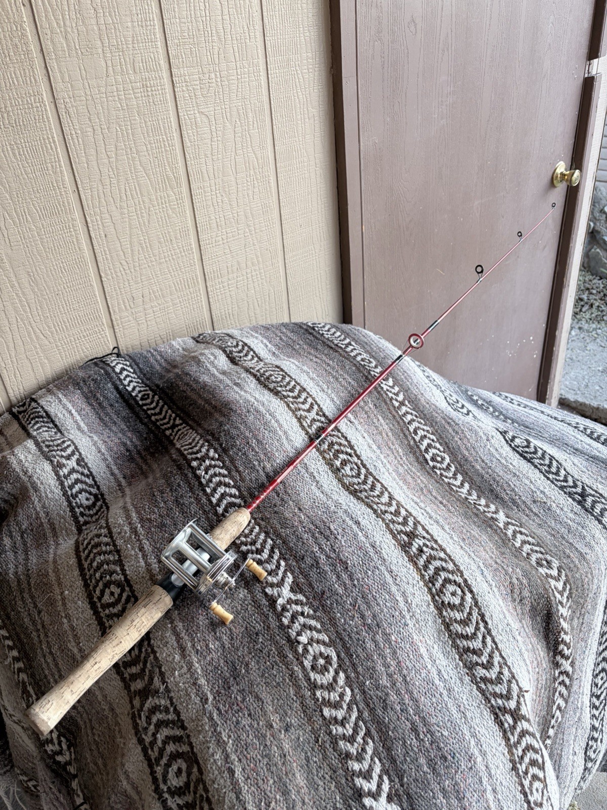 Trump Reel And kwik Stix Fishing Rod. Great Condition Ready To Cast Red Rod