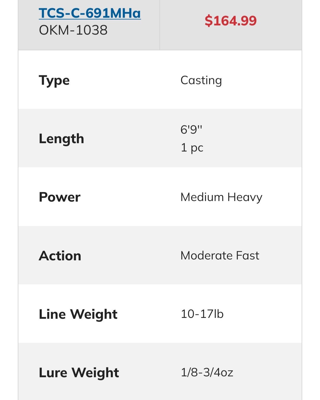 okuma tournament concept casting rod 6’9″ MH new with tags