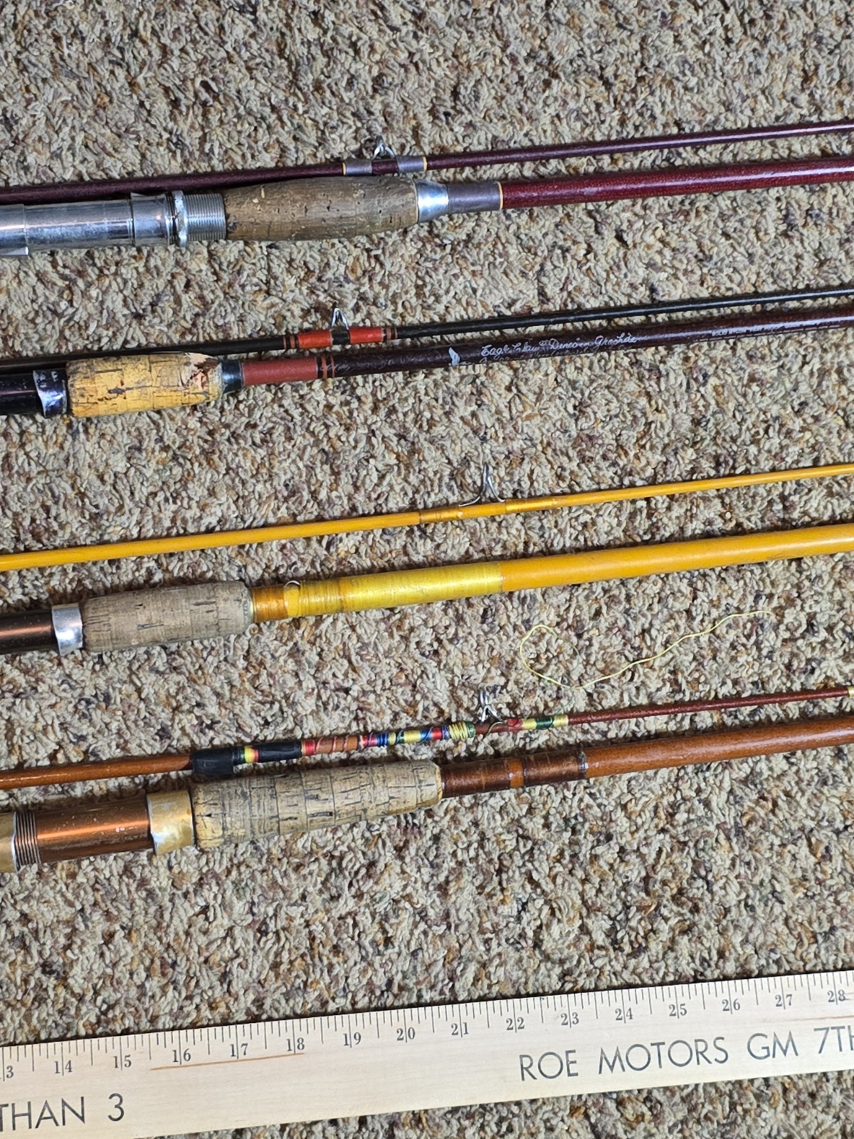 7 Vintage Fiberglass Bamboo Saltwater Freshwater Rods Eagle Claw Motague “As Is”
