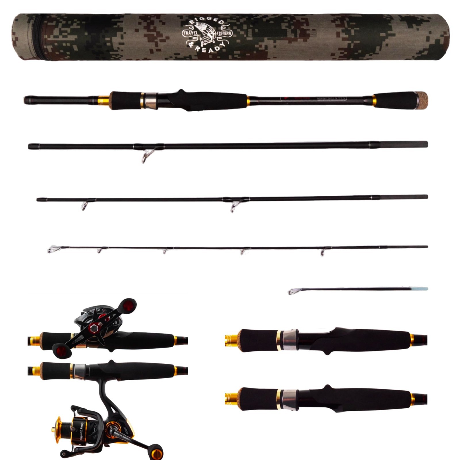 Predator Travel Spin Baitcast Rod 2.2m+1.85m Case Micro Trigger 2 Tips Set Pro